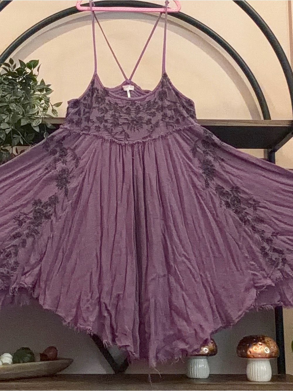 Free People Women's Lavender Embroidered Swing Slip Dress
